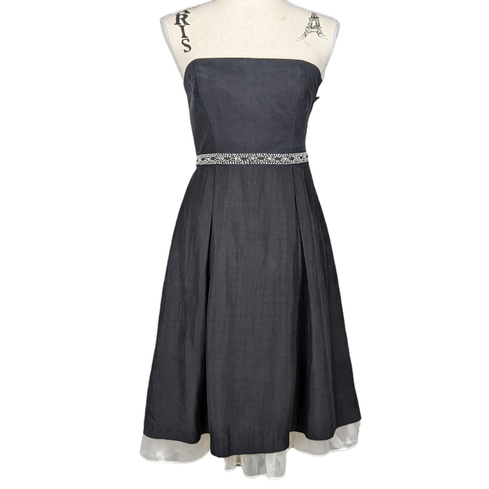 Ann Taylor Strapless Silk Cocktail Dress Black and White Size 2P
